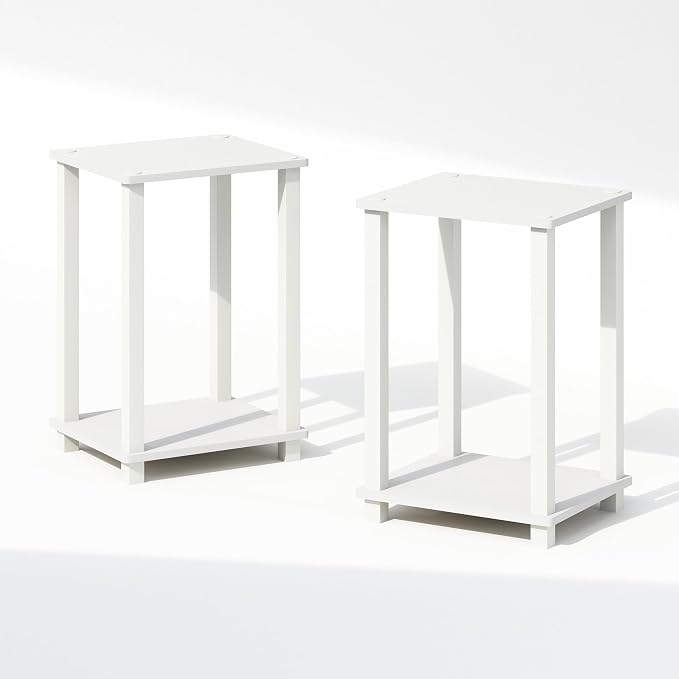 Furinno Simplistic Night Stand Set of 2, 2-Tier Small Nightstand with Open Shelf, Toolless Bedside Table, End Table, Side Table, for Bedroom, Closet, Dorm, White
