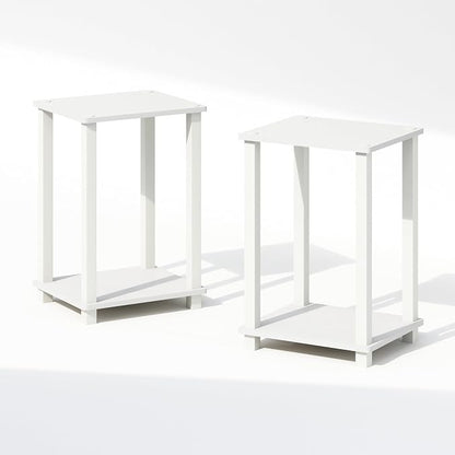 Furinno Simplistic Night Stand Set of 2, 2-Tier Small Nightstand with Open Shelf, Toolless Bedside Table, End Table, Side Table, for Bedroom, Closet, Dorm, White