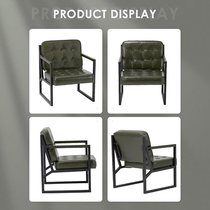COLAMY Accent Chairs Set of 2, Modern Accent Arm Chairs for Living Room, Comfy Leather Armchairs with Metal Legs for Reception Waiting Room Office Lobby, Green