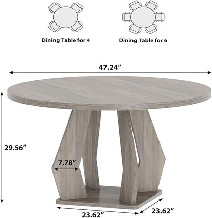 IBF Round Dining Table,Farmhouse Pedestal Dining Tables for 4 to 6,Grey Dining Table for Kitchen and Living Room,47 Inch Dinner Tables for Office,Apartment,Dining Room