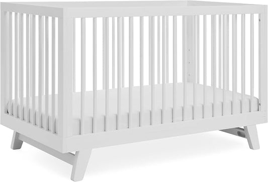 3-in-1 Astin Convertible Baby Crib - Wooden Baby Crib, Grows with Your Baby, Converts to Toddler Bed & Day Bed, 4 Adjustable Support Base Height | White