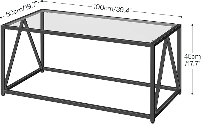 HOOBRO Glass Coffee Table, Black Coffee Tables for Living Room, Black Glass Coffee Table,1 Layer Center Table, Modern, for Apartment, Office, 39.4 x 19.7 x 17.7 Inches, Easy Assembly, Black BK04KF01