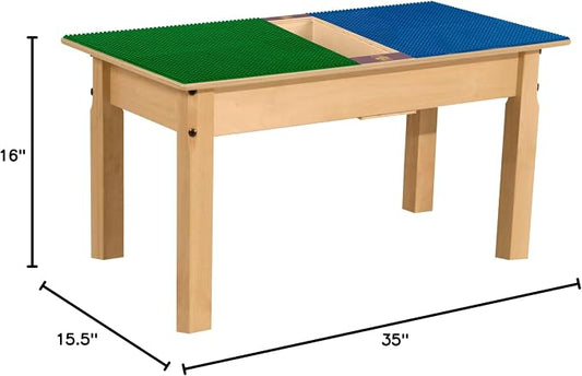 Contender Time-2-Play Kids Activity Play Table, Compatible with Lego Bricks, Extra Sturdy Birch Plywood, 35" W X 15.5" D, Blue & Green, 16" Legs for Toddlers