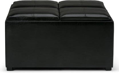 SIMPLIHOME Avalon Wide Contemporary Square Coffee Table Storage Ottoman, Midnight Black, Table Ottoman