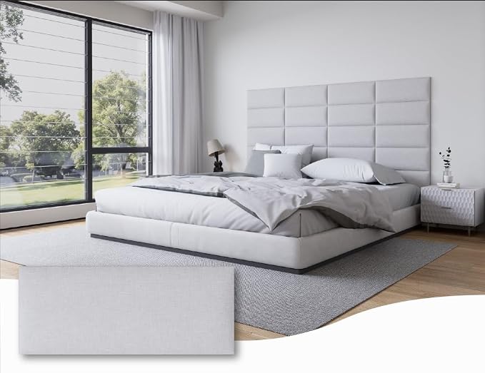 Peel and Stick Upholstered Wall Mounted Headboard Queen Size, 9 Panels Tufted Fabric Headboard,Wall Mounted Headboards, Interior Wall Panels for Bedroom, 10"x24" Light Grey
