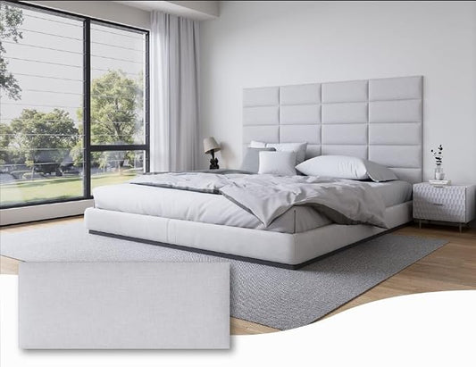 Peel and Stick Upholstered Wall Mounted Headboard Queen Size, 9 Panels Tufted Fabric Headboard,Wall Mounted Headboards, Interior Wall Panels for Bedroom, 10"x24" Light Grey