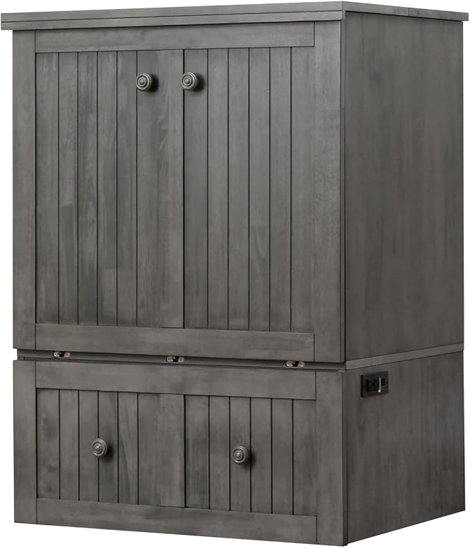 Mega Solutions Murphybedz Tuscany Murphy Cabinet Chest Bed with Charging Station 6 Inch (Galaxy Grey, Single)