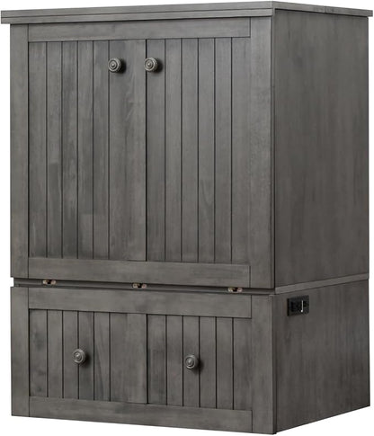 Mega Solutions Murphybedz Tuscany Murphy Cabinet Chest Bed with Charging Station 6 Inch (Galaxy Grey, Single)