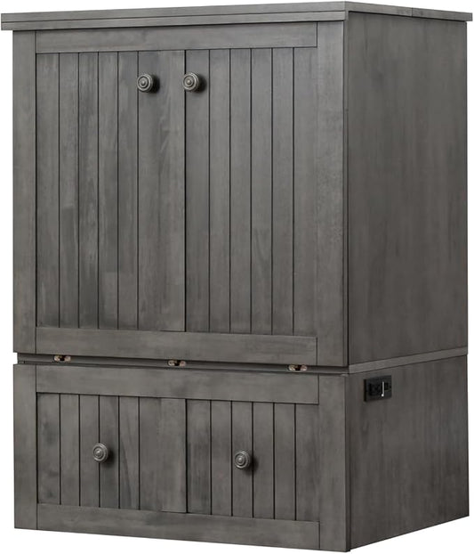 Mega Solutions Murphybedz Tuscany Murphy Cabinet Chest Bed with Charging Station 6 Inch (Galaxy Grey, Single)