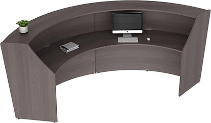 Linea Italia Curved Modern Office Desk Easy to Assembly 2 Panel Reception Counter for Lobby, Salon, 124" x 49", Mocha