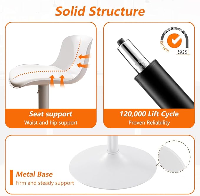 Kidol & Shellder Bar Stools Set of 6 Adjustable Counter Height Stools Modern PU Leather Swivel with Back Barstools Upholstered Kitchen Island Chairs（White）