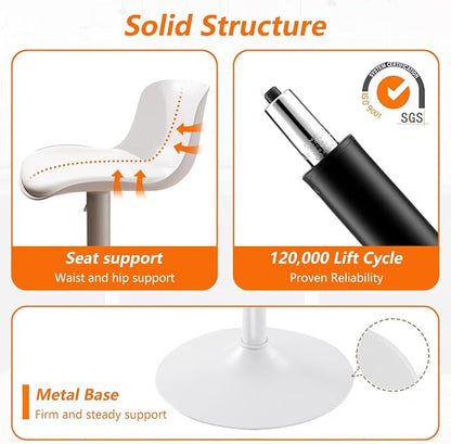 Kidol & Shellder Bar Stools Set of 6 Adjustable Counter Height Stools Modern PU Leather Swivel with Back Barstools Upholstered Kitchen Island Chairs（White）