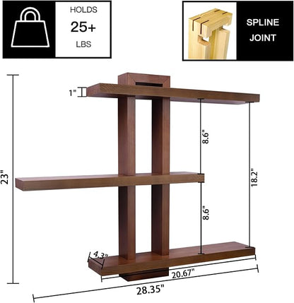 yaqew Variable Floating Shelves Wood Set of 3, Cube Wall Mounted Shelves 28.35" Max, Wall Shelves for Living Room Bathroom Bedroom Farmhouse - Light Walnut Color - 28.35" x 23" x 4.3" Max