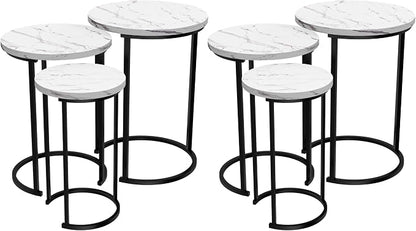 Lavish Home Nesting Tables - Set of 6 Space-Saving Round Side Tables with Faux Marble Tops – Modern Apartment Furniture Accent & End Table Set for Living Room, Bedroom, or Home Office (White)