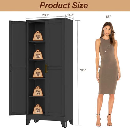 71" Black Metal Storage Cabinet with 2 Doors and 4 Adjustable Shelves,Steel Garage Tool Cabinet, File Cabinet,Kitchen Pantry Cabinet for Home,Office,Garage,School,Warehouse