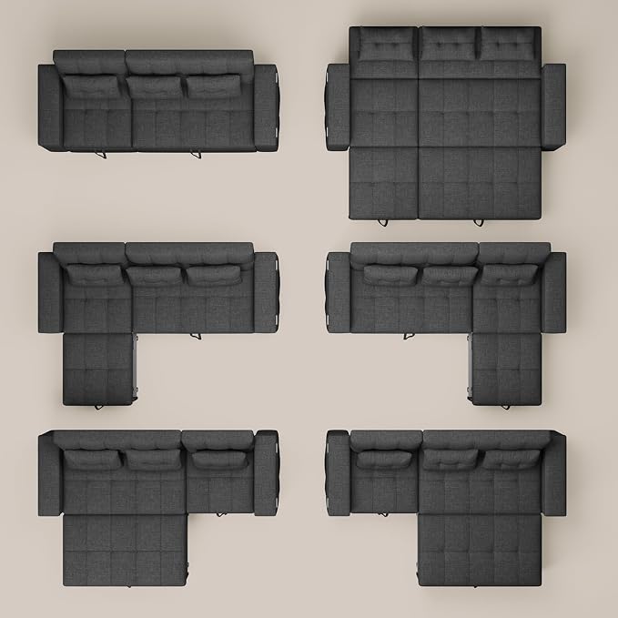 Ahomly 87" Convertible Sofa Bed – Space-Saving Sleeper with Pull-Out Design, Adjustable Backrest, Wide Armrests with Storage, Plush Cushions, Cozy for Small Spaces (Dark Grey)