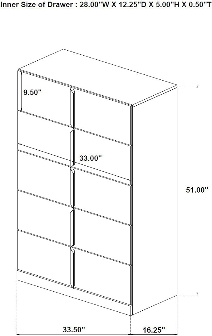 Coaster Home Furnishings - INES - Wood - 5-Drawer Chest with Vertical Gold Pulls, English Dovetail Joinery and Contemporary Design - Bedroom - White High Gloss - 223095