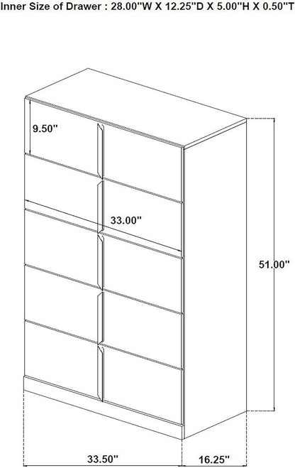 Coaster Home Furnishings - INES - Wood - 5-Drawer Chest with Vertical Gold Pulls, English Dovetail Joinery and Contemporary Design - Bedroom - White High Gloss - 223095
