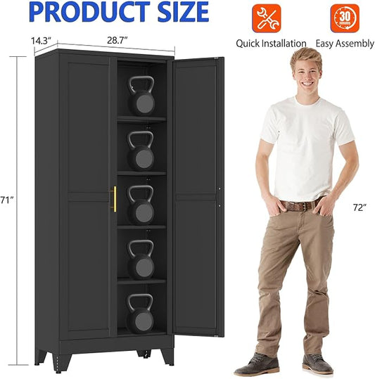 GAIOUS 71''Tall Metal Garage Storage Cabinet,File Cabinet with Door and Adjustable Shelves, Outdoor Steel Tool Cabinet for Home,Office,Warehouse,Garage,Black