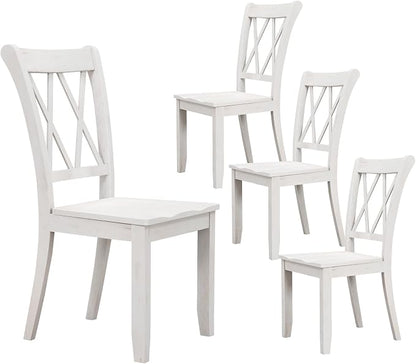 SIMOE Set of 4 Wooden Dining Chairs, Mid Century Farmhouse Kitchen Chairs, Solid Rubberwood Armless Side Chairs with High Back, Ergonomic Seats for Dining Room Living Room, White