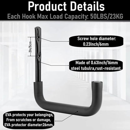 8 Pack Ladder Hooks 9.8Inch Garage Storage Utility Hook Heavy Duty Wall Mounted Storage Organizer Hanging Folding Chair Bike Ski Tool