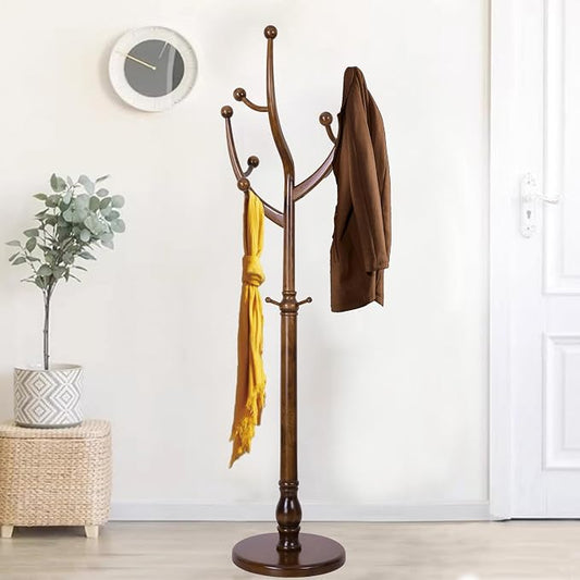 Wooden Coat Rack Freestanding, Hall Tree Hanger With Resin Hooks, Adjustable Heavy Duty Coat Rack for Hanging Clothes Bags Hats in Living Room Bedroom (coat rack, Tree Hook)