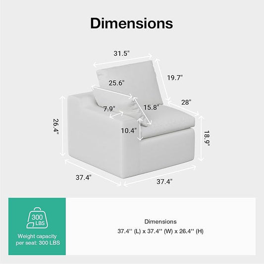 Novilla Modular Cloud Couch, Modern Sectional Sofa with Smarts Coil® Support, Chenille Fabric, Upholstered Couch for Living Room Apartments Bedroom, No Assembly, Left-Arm Chair, White