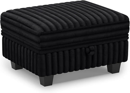 Belffin Corduroy Fabric Ottoman with Storage Ottoman for Modular Sectional Couch Black Couch