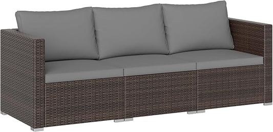 Tangkula 3 Seat Outdoor Wicker Sofa Set, Modular PE Rattan Patio Cushioned Sectional Couch Set, Outside Furniture Set for Deck, Backyard, Porch, Garden & Poolside (Brown-Grey)