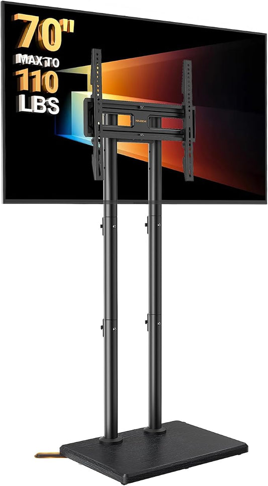 Perlegear Universal Floor TV Stand for 32–70" TVs up to 110 lbs, Height-Adjustable Tall TV Stand with Solid Wood Base & Extra-Stable Anti-Tip Feet, Swivel TV Mount for Bedroom, VESA 400x400, PGFLS34B
