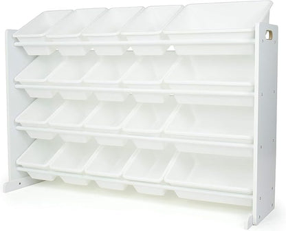 Humble Crew Toy Storage Organizer with 20 Removable Storage Bins for Kids Playroom, 4-Tier Toddler Toy Organization, White/White