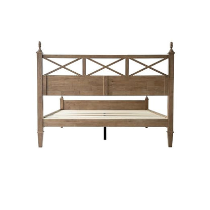 King Size Solid Wood Bed Frame, Platform Bed with Headboard & Footboard, 12 Heavy-Duty Slatted Base with Metal Legs, No Box Spring Needed, Noise-Free & Anti-Slip, Easy Assembly, Barnwood Finish RIK-30