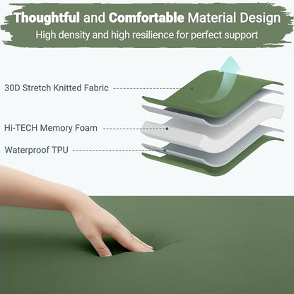 Elegear CumbreX™ Self Inflating Sleeping Pad, Built-in Electric Pump 3.15" Ultra-Thick Memory Foam Camping Mattress with Pillow Sleeping Pad for Camping R-Value 9.5 Foam Camping Pad Army Green Single