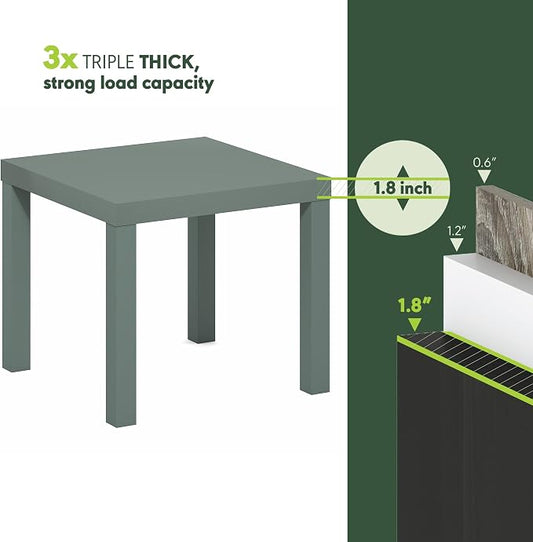 Furinno Classic Toolless Assembly Square Side Table Set of 2, Green End Table with 1.8 Thick Tabletop, Night Stand, Bedside Table, for Living Room, Bedroom, Light Sage