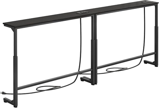Kitstorack Narrow Sofa Table with Charging Station, 78.8" Behind Couch Table, Adjustable 24.4"-32.7" Height, Modular 2-piece Design for sectionals, entryways, Apartments, and Narrow Living Spaces