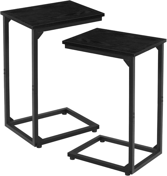 AMHANCIBLE C Shaped End Table Set of 2, Couch Side Table that Slide Under Sofa, Narrow Small Space TV Trays for Living Room, Bedroom, Black, HET02CBK