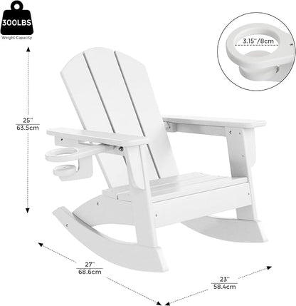 Costaelm Paradise Kids Outdoor Preschool HDPE Plastic Classic Adirondack Rocking Chair (Set of 2), White