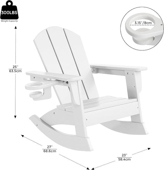 Costaelm Paradise Kids Outdoor Preschool HDPE Plastic Classic Adirondack Rocking Chair (Set of 2), White