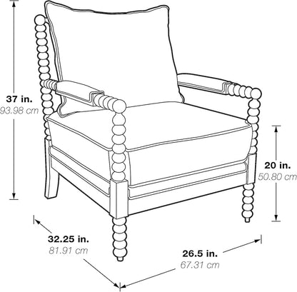 OSP Home Furnishings Kaylee Spindle Accent Chair with Antique White Wood Frame, Navy Blue Fabric