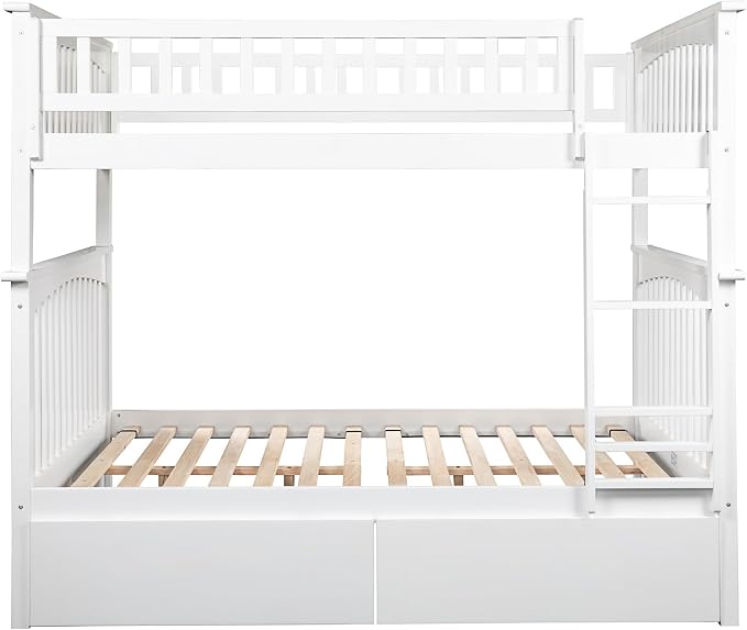 AFI, Columbia Full Over Full Ladder Bunk Bed with Storage Drawers, White