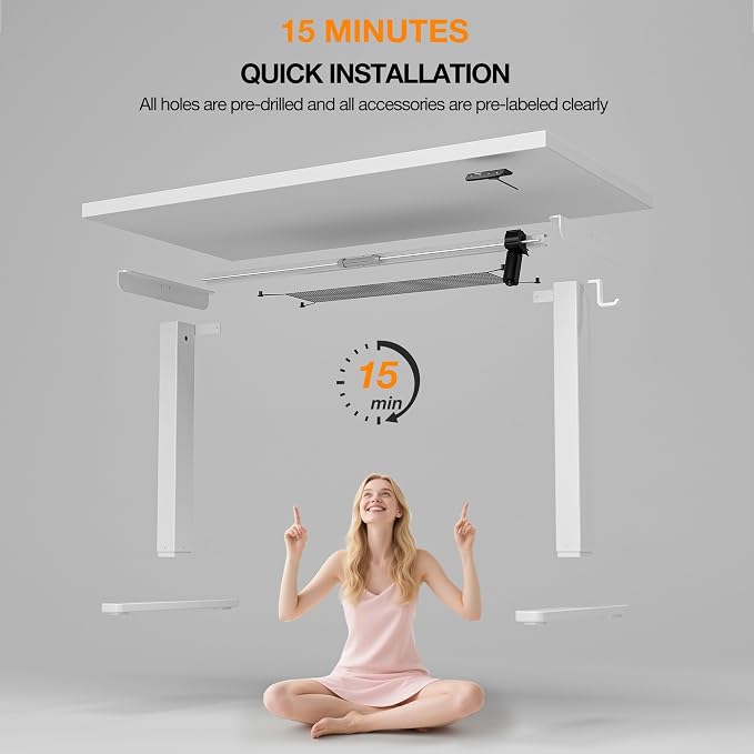 Acrolix Electric Standing Desk, Height Adjustable Home Office Desk with Memory Presets & Cable Management,White Sit Stand Desk for Work from Home, Ergonomic Computer Desk (48" x 24")