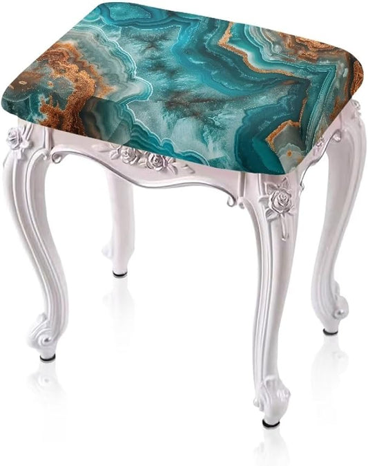 Marble Print Bar Stool Seat Covers Rectangle Stool Covers Set of 2 Bench Covers Slipcover Rectangle Stretch Counter Height Bar Stools Slipcovers Counter Stool Covers Saddle Seat Cover Teal