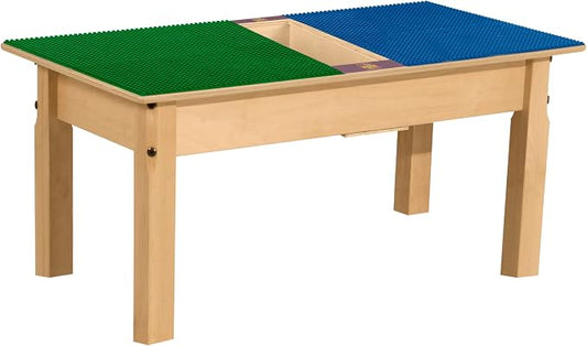 Contender Time-2-Play Kids Activity Play Table, Compatible with Lego Bricks, Extra Sturdy Birch Plywood, 35" W X 15.5" D, Blue & Green, 14" Legs for Toddlers