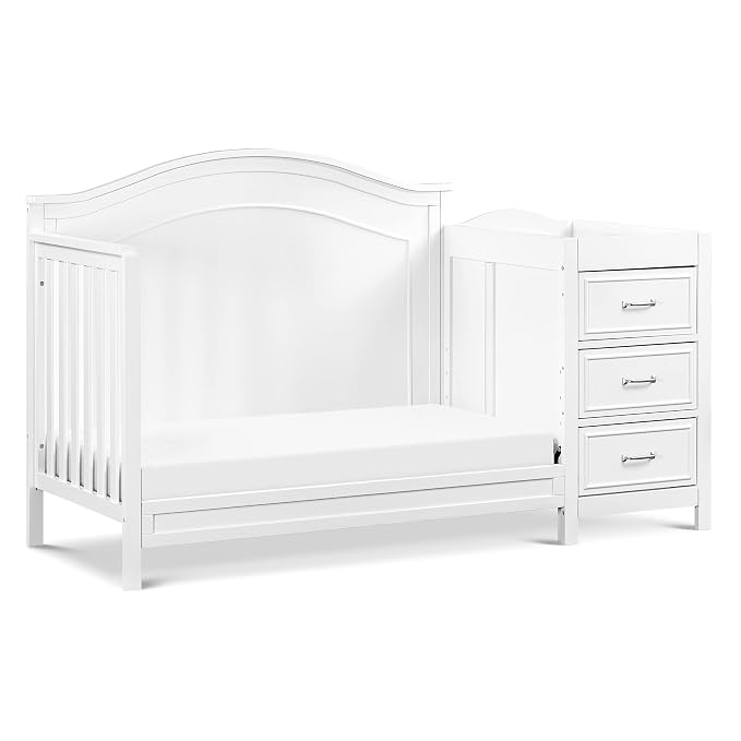 Davinci Charlie 4-in-1 Convertible Baby Crib w/Changing Table, White | Greenguard Certified Baby Crib Convertible to Toddler Bed, Daybed, Full-Size Bed - Changing Table Combo w/ Extra Storage