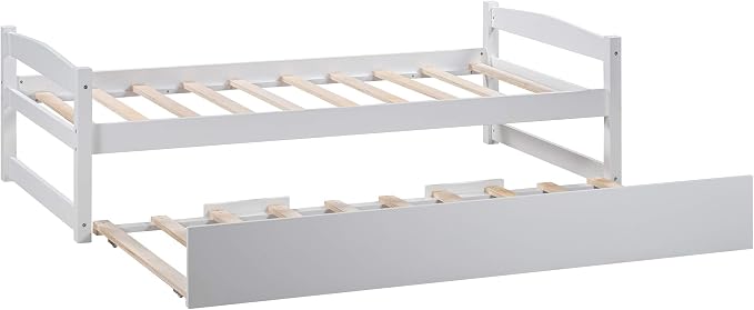 Merax Multifunctional Wood Daybed with Trundle Sofa Day Bed with Headboard/Space Saving/No Box Spring Needed White