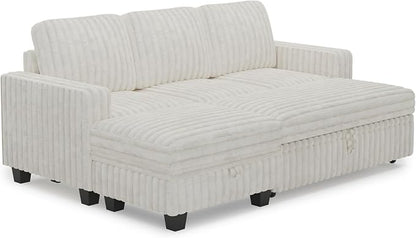 Belffin Corduroy Modular Sectional Sleeper Sofa with Pull Out Bed Small Sectional Couches with Storage for Living Room Apartment Couch. Beige Couch