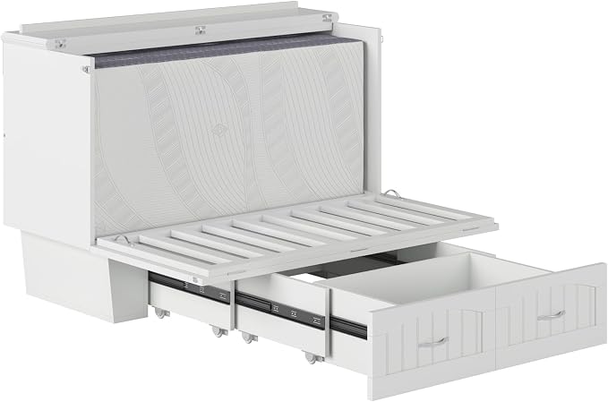 AFI, Nantucket Full Size Murphy Bed Chest with Mattress, Storage Drawer and Built-in USB Charger, White