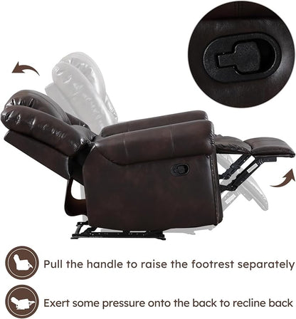 CANMOV Leather Recliner Chair Set of 2, Classic and Traditional Manual Recliner Chair with Comfortable Arms and Back,Manual Single Recliner Sofa for Living Room, Dark Brown