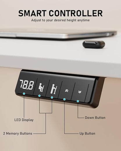40" Electric Standing Desk Adjustable Height, Sit Stand up Desk for Home Office & Computer Workstation, 2 Memory Height Settings, Splice Board, 2 Hooks, White Frame/White Top