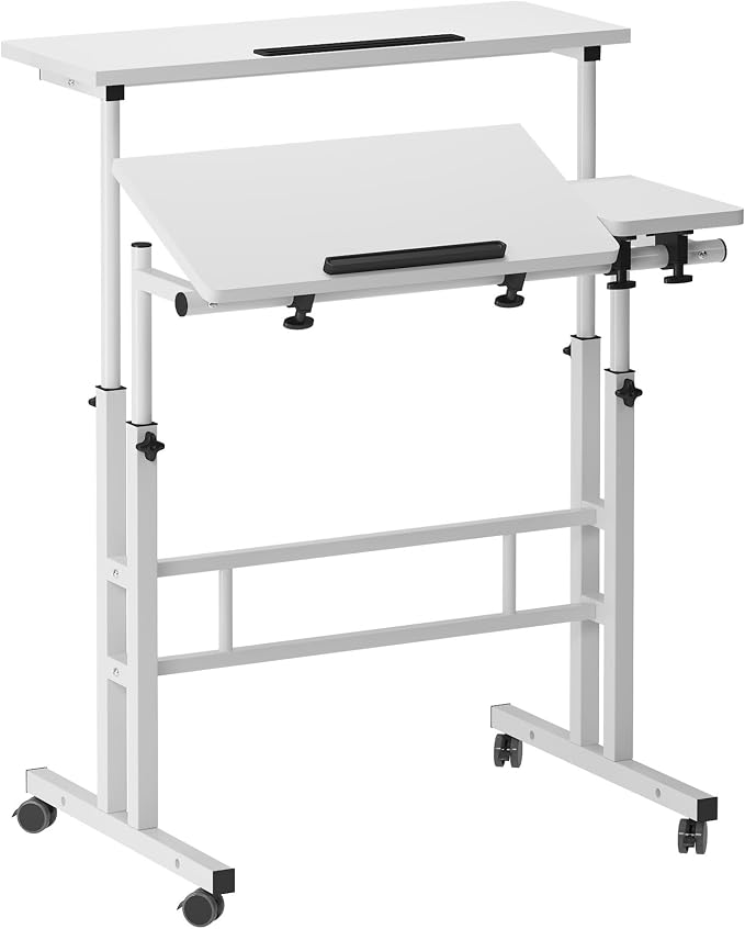 SogesHome 31.5 inches Adjustable Laptop Desk Table, Portable Computer Stand with Cart Tray and Computer Host Stand, Black